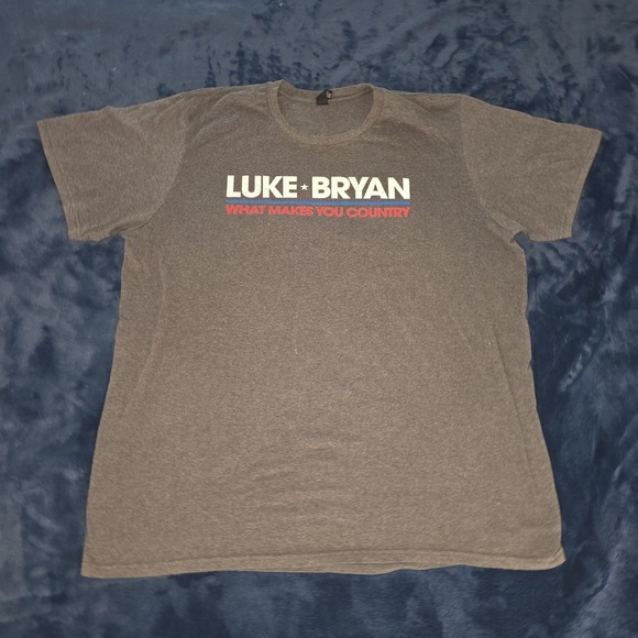 Luke Bryan What Makes You Country Tour 2018 Gray Tshirt 2XL XXL Patriotic Flag - Picture 2 of 12